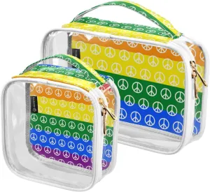 Rainbow-flag 2 Pack Clear Toiletry Bag Women Men, Portable Waterproof Clear Pouch, Cosmetic Bag with Double Zippers Large Opening Traveling with Handle for Bathroom Traveling Vacation Organizing