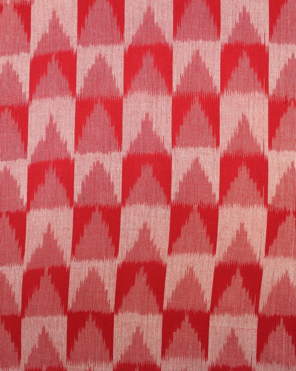 Red And White Abstract Cotton Ikat Fabric