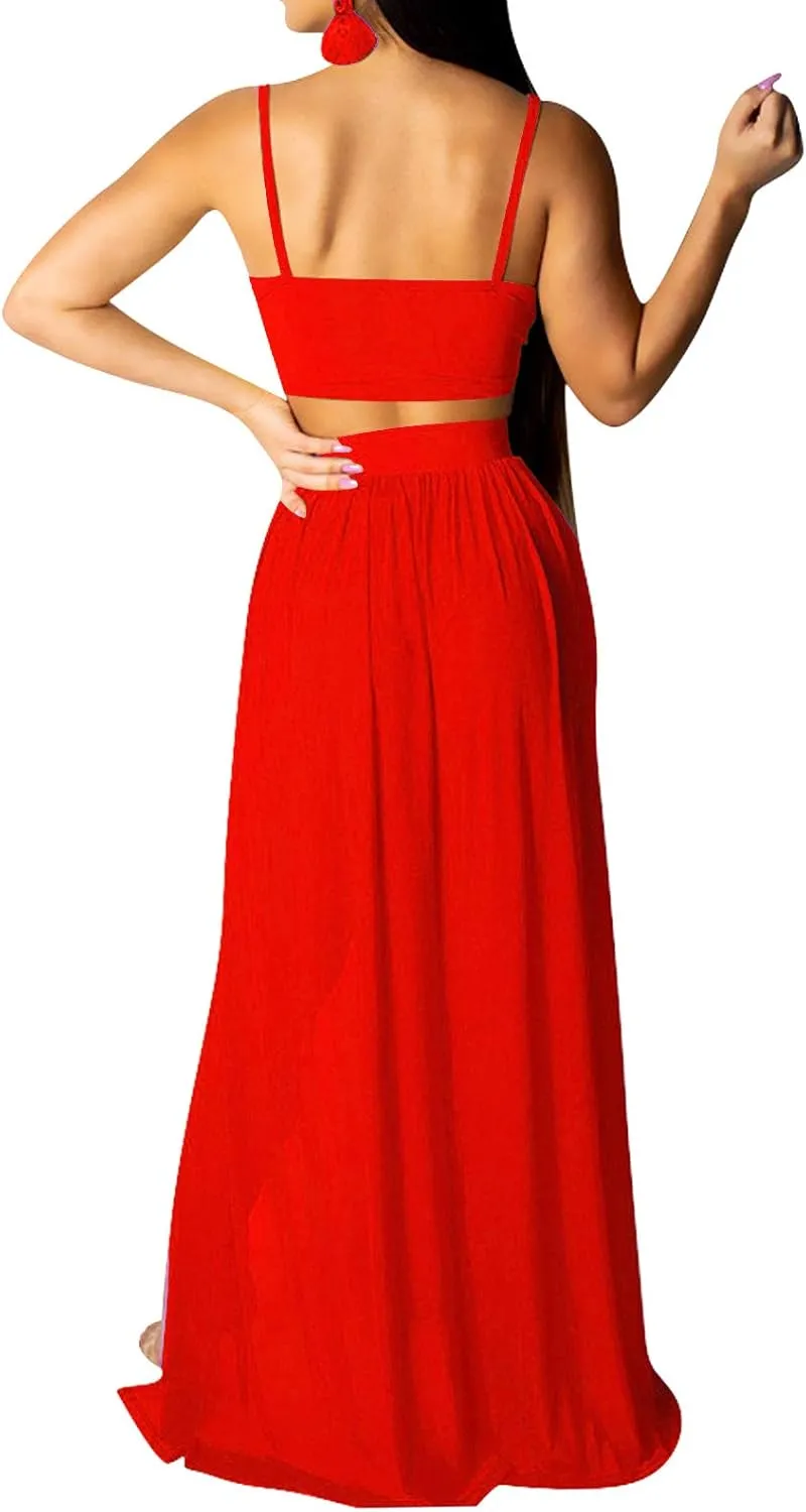 Rela Bota Women's Sexy Summer 2 Piece Maxi Chiffon Dress Crop Top Skirt Set Beachwear Cover Up