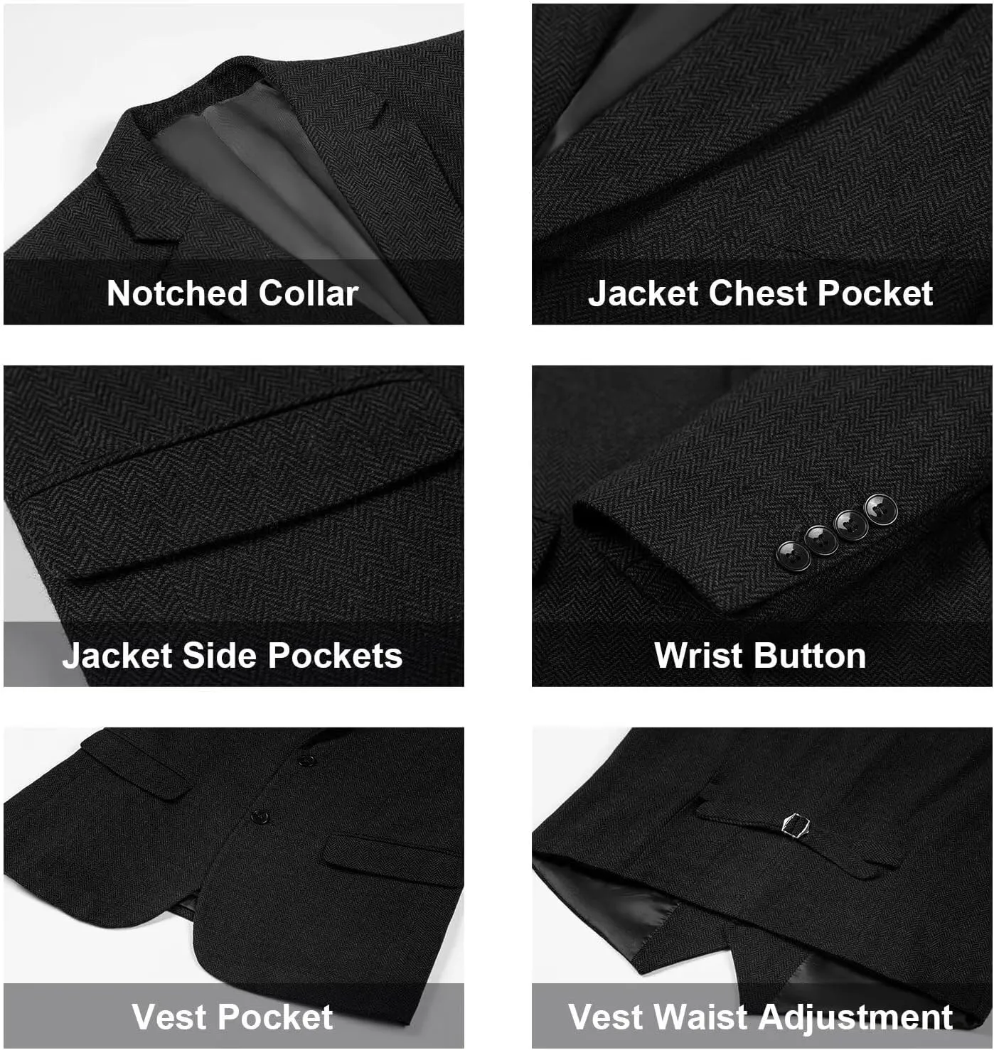 Retro 3 Piece Suit Tweed Herringbone Men's Suits Slim Fit Groom Tuxedos Set Prom Brown Grey Jacket Blazer Vest Pants