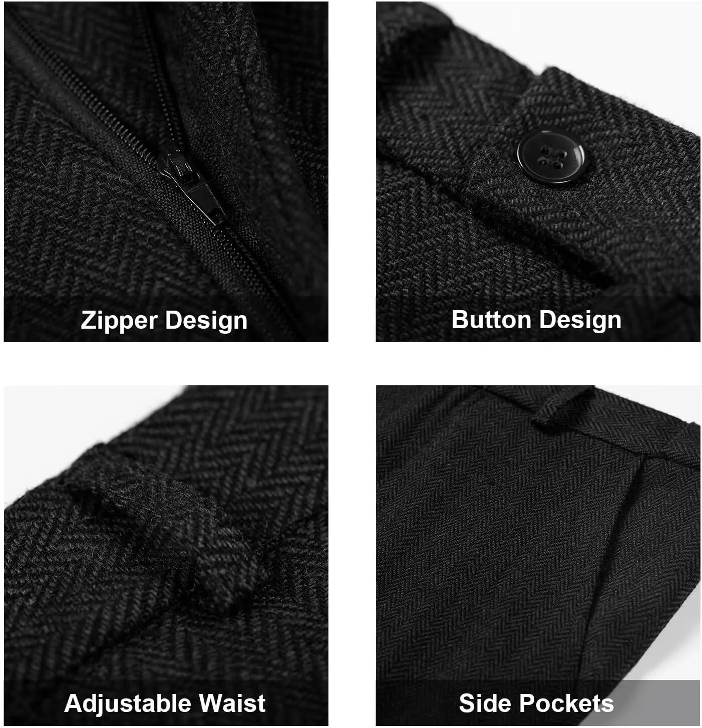 Retro 3 Piece Suit Tweed Herringbone Men's Suits Slim Fit Groom Tuxedos Set Prom Brown Grey Jacket Blazer Vest Pants