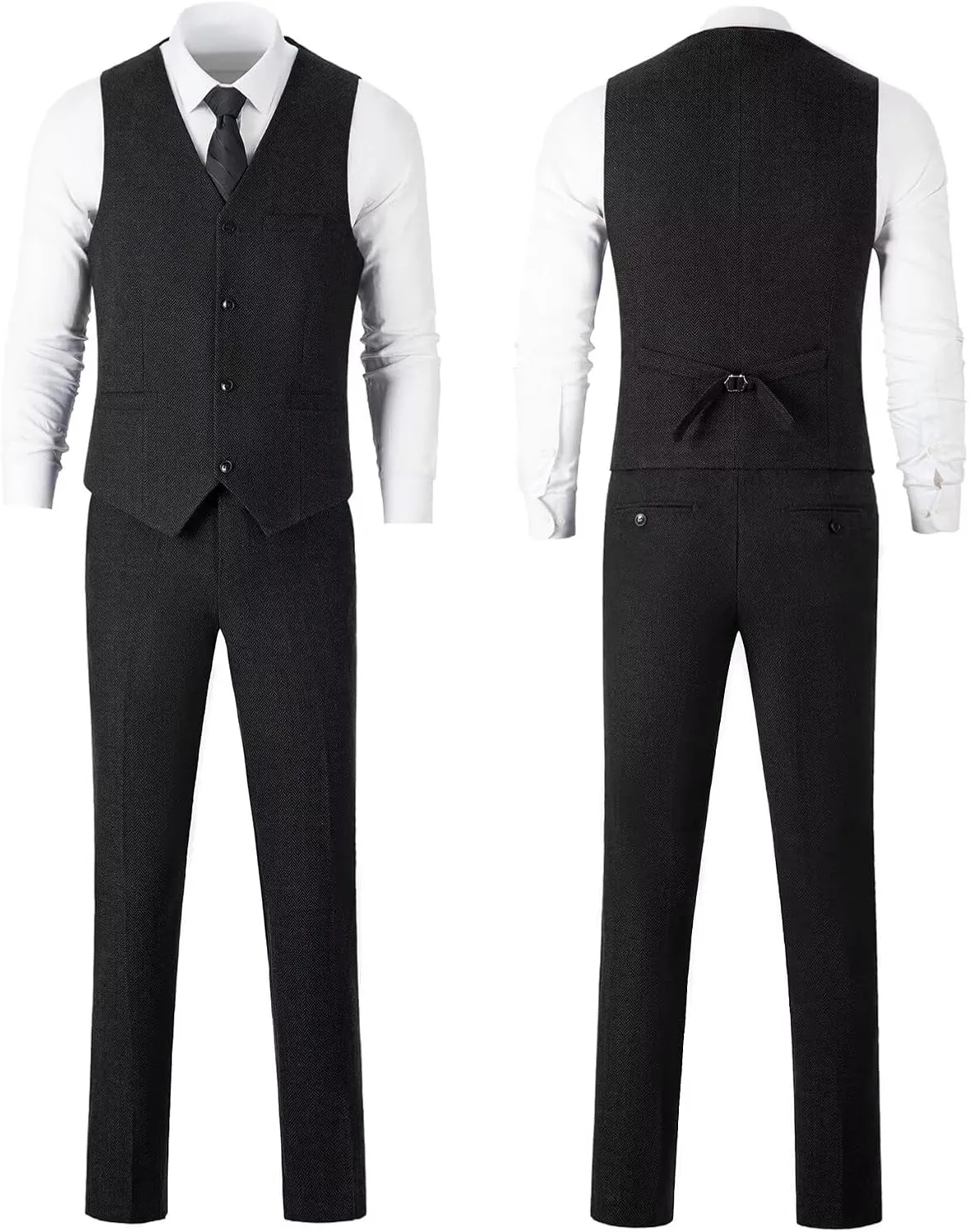 Retro 3 Piece Suit Tweed Herringbone Men's Suits Slim Fit Groom Tuxedos Set Prom Brown Grey Jacket Blazer Vest Pants