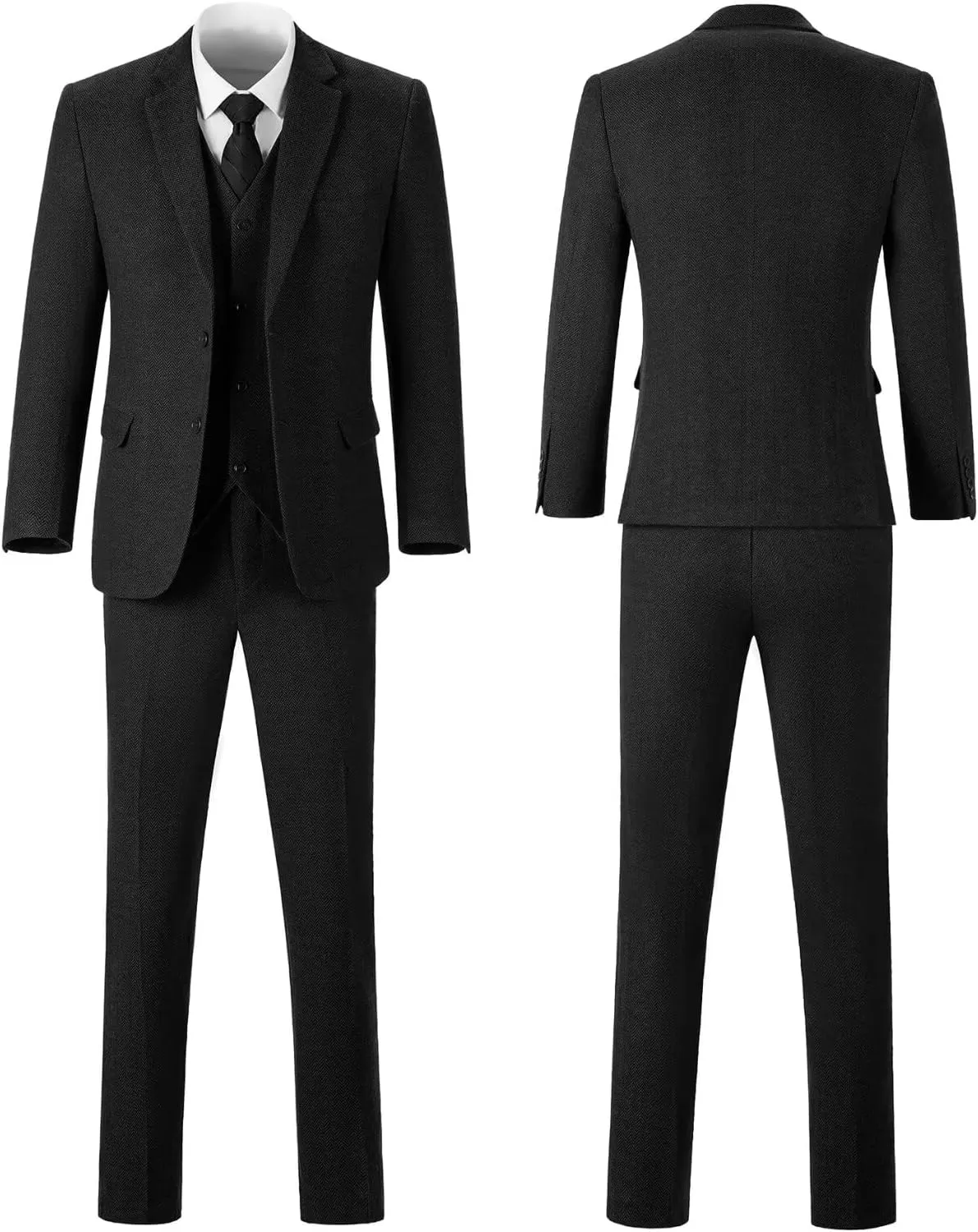 Retro 3 Piece Suit Tweed Herringbone Men's Suits Slim Fit Groom Tuxedos Set Prom Brown Grey Jacket Blazer Vest Pants