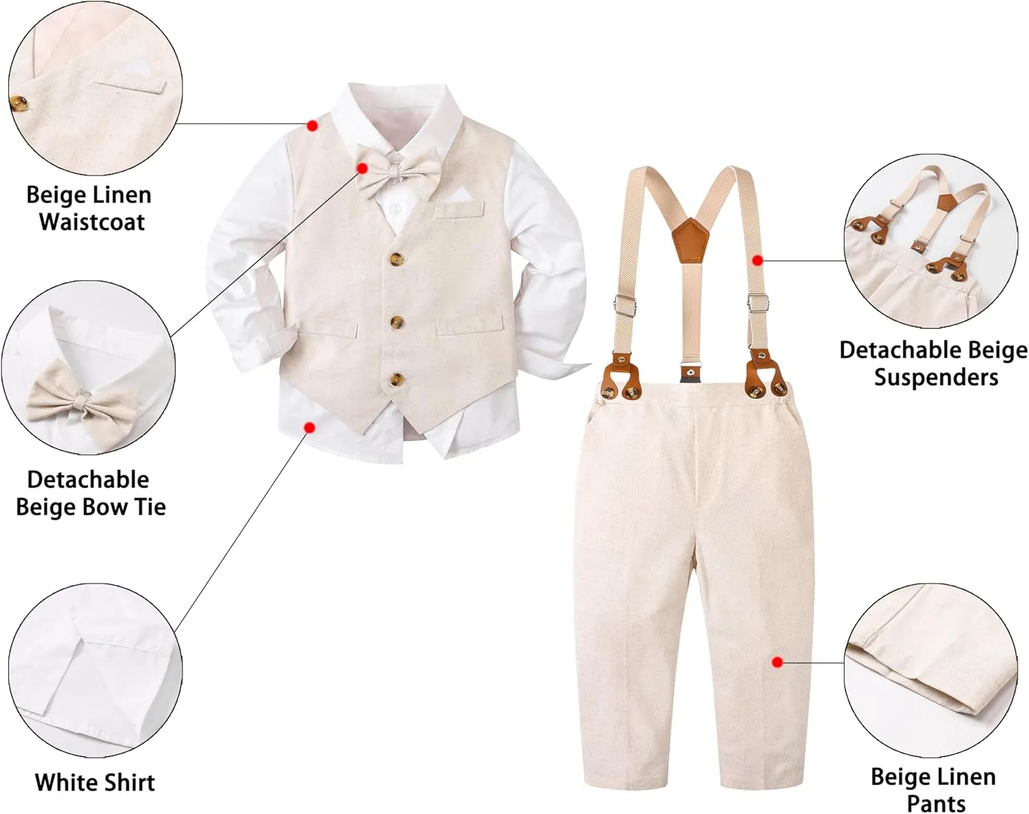 SANGTREE Baby Boys Gentleman Outfits Cotton Linen Formal Suit Set, 3 Months - 9 Years