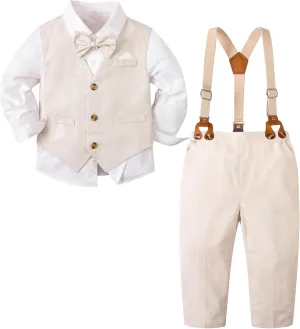 SANGTREE Baby Boys Gentleman Outfits Cotton Linen Formal Suit Set, 3 Months - 9 Years