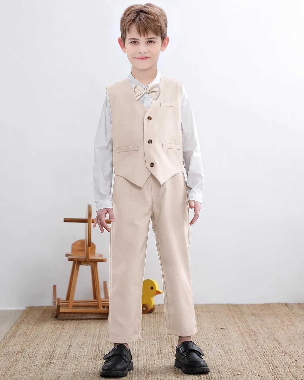 SANGTREE Baby Boys Gentleman Outfits Cotton Linen Formal Suit Set, 3 Months - 9 Years