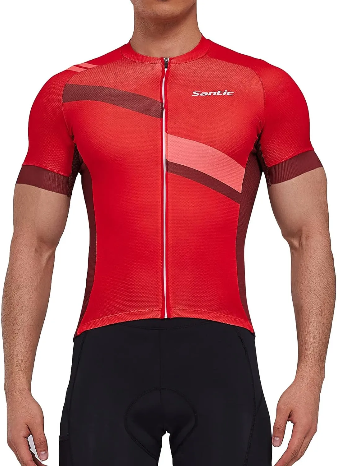 Santic Men's Cycling Jersey Shorts Sleeve Tops Pro Road Bike Bicycle Shirt Full Zip UPF 50  MTB Jersey with Pockets