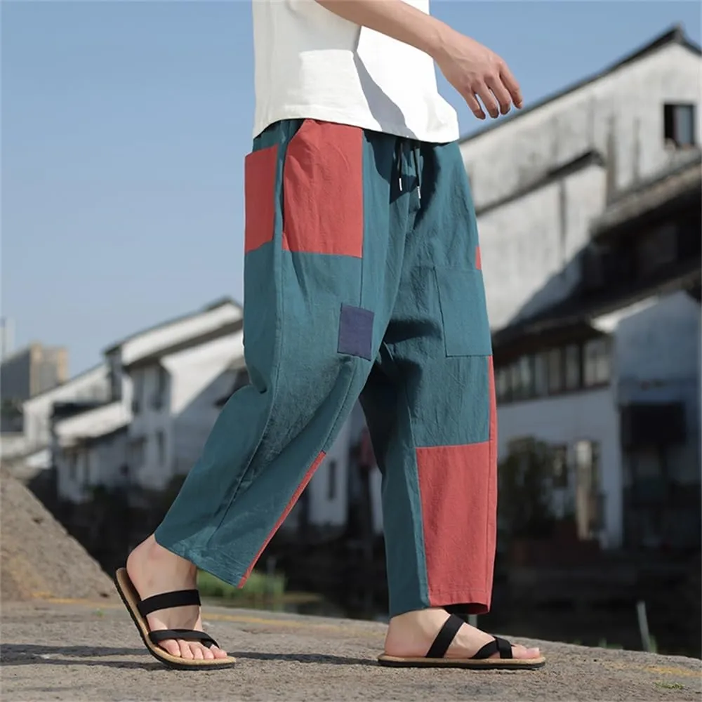 Seidarise Men's Wide Leg Casual Harem Linen Japanese Yoga Harem Pants Hip hop Joggers Baggy
