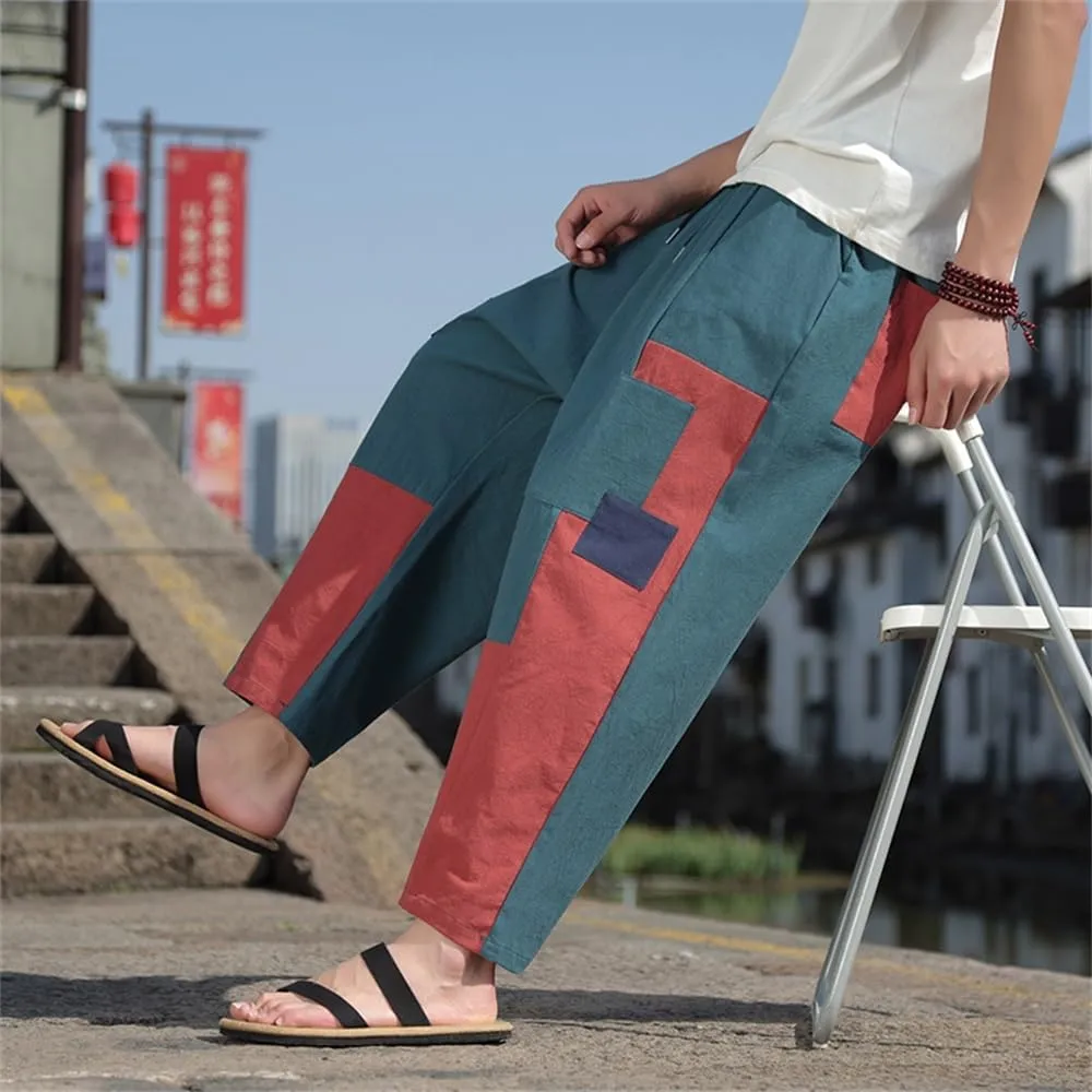 Seidarise Men's Wide Leg Casual Harem Linen Japanese Yoga Harem Pants Hip hop Joggers Baggy