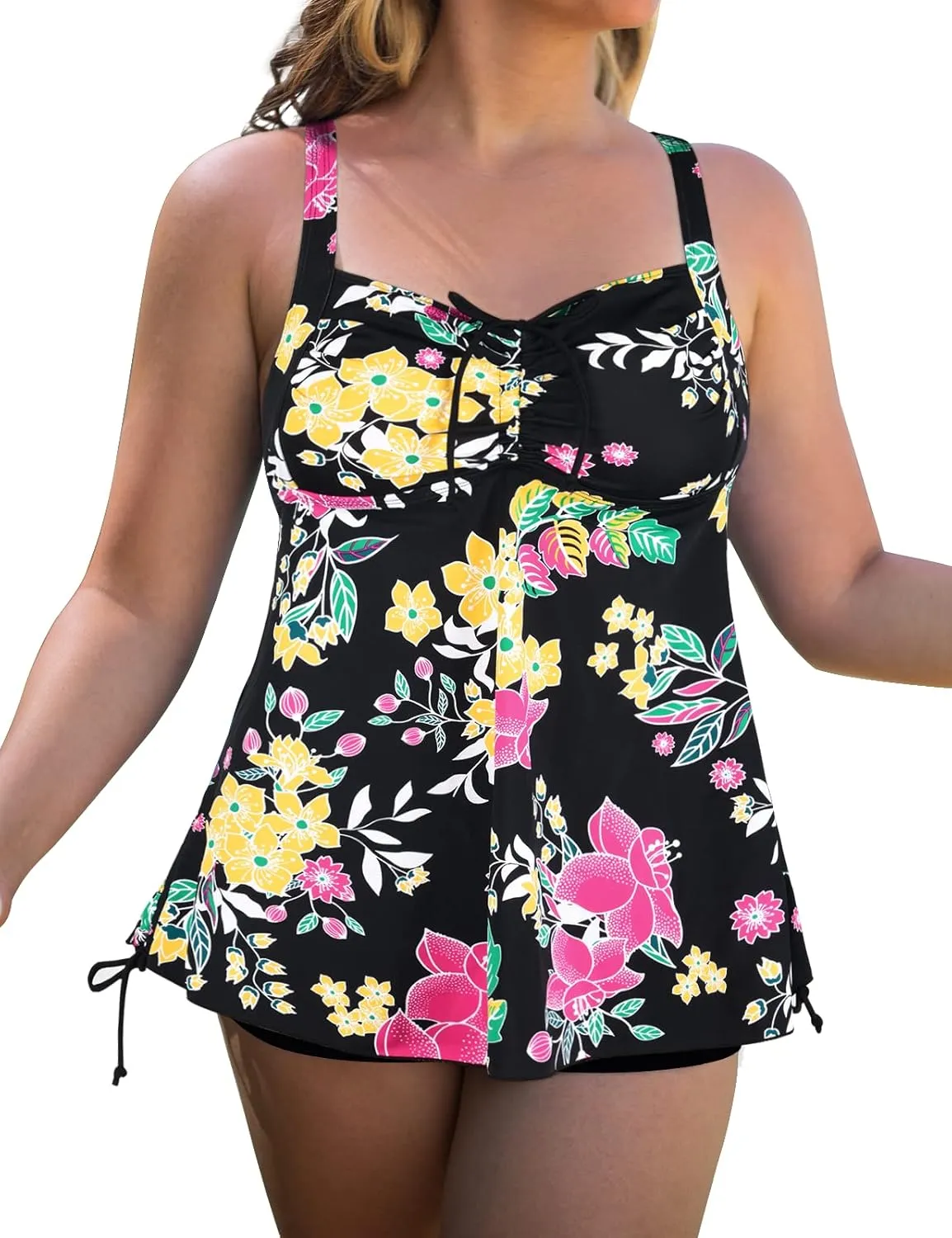 Septangle Women Plus Size Bathing Suits Paisley Print Two Piece Swimsuit Tankini Swimwear