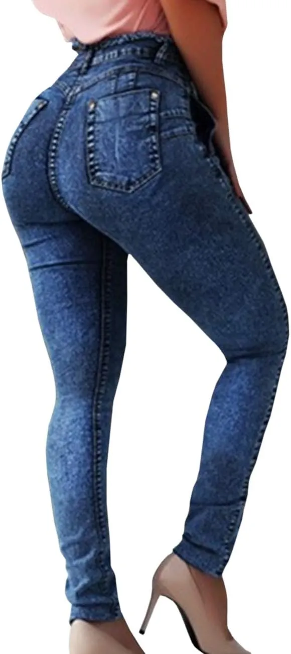 Sexyshine Women's High Waisted Skinny Destroyed Ripped Hole Denim Pants Long Stretch Pencil Jeans