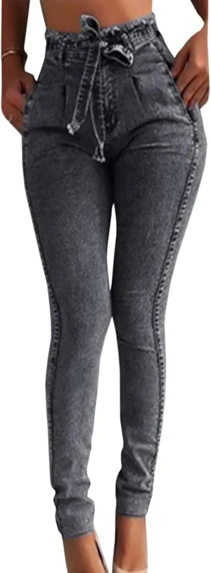 Sexyshine Women's High Waisted Skinny Destroyed Ripped Hole Denim Pants Long Stretch Pencil Jeans