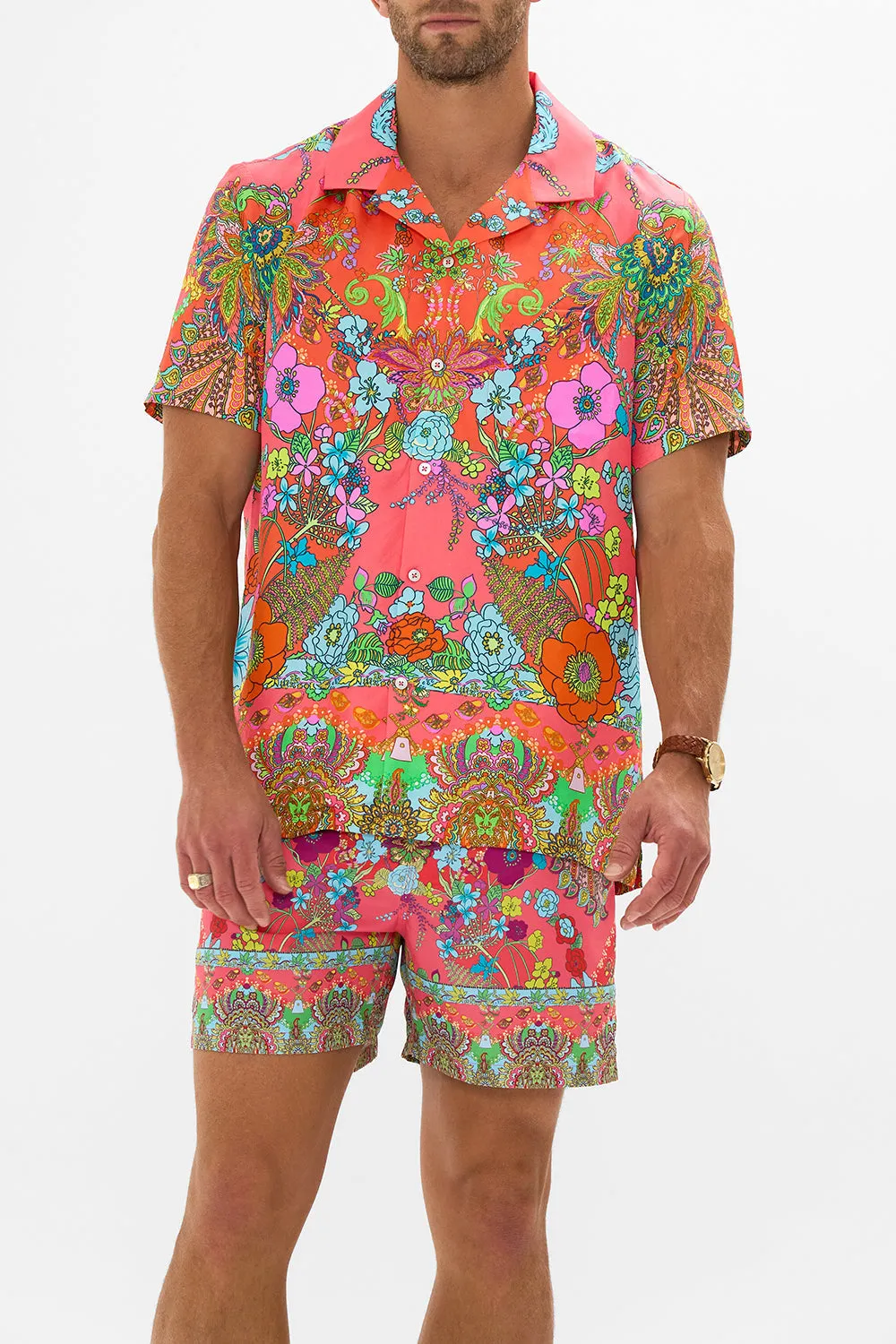 SHORT SLEEVE CAMP COLLARED SHIRT WINDMILLS AND WILDFLOWERS