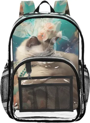 Siamese Cat Funny Clear Backpack for Women Kids Girls Backpack Boys School Clear Plastic Bag Pvc