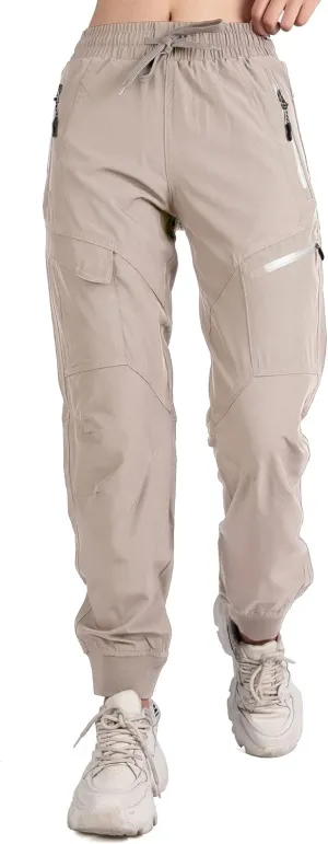 Singbring Women's Athletic Hiking Cargo Joggers Pants Outdoor Workout Lightweight Quick Dry UPF 50 Zipper Pockets