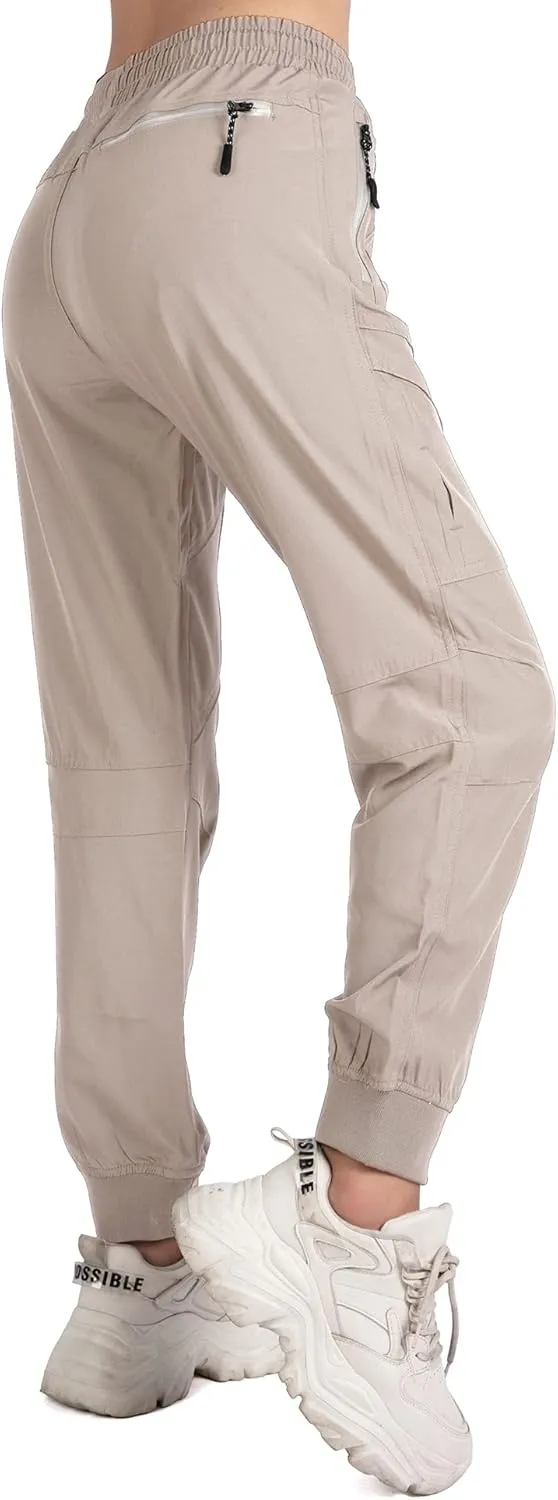 Singbring Women's Athletic Hiking Cargo Joggers Pants Outdoor Workout Lightweight Quick Dry UPF 50 Zipper Pockets