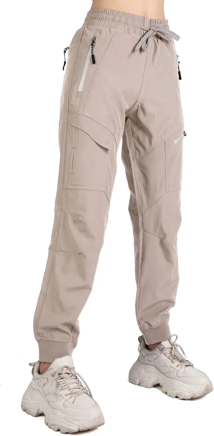 Singbring Women's Athletic Hiking Cargo Joggers Pants Outdoor Workout Lightweight Quick Dry UPF 50 Zipper Pockets