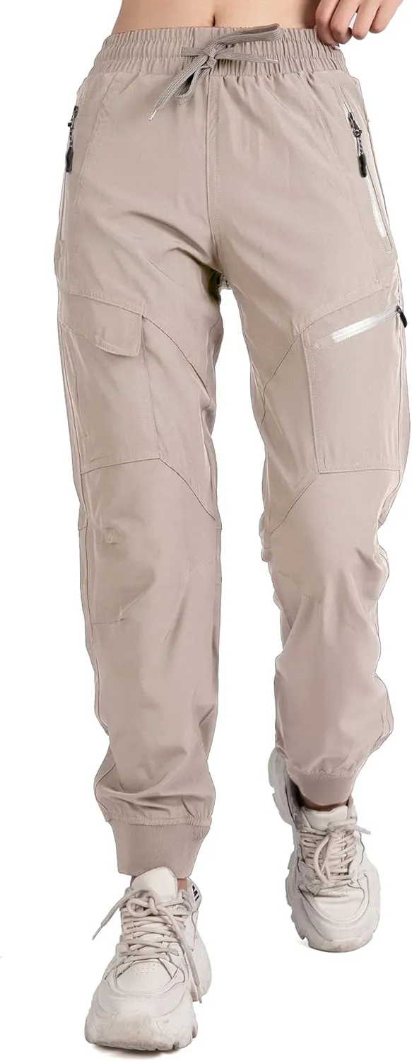 Singbring Women's Athletic Hiking Cargo Joggers Pants Outdoor Workout Lightweight Quick Dry UPF 50 Zipper Pockets