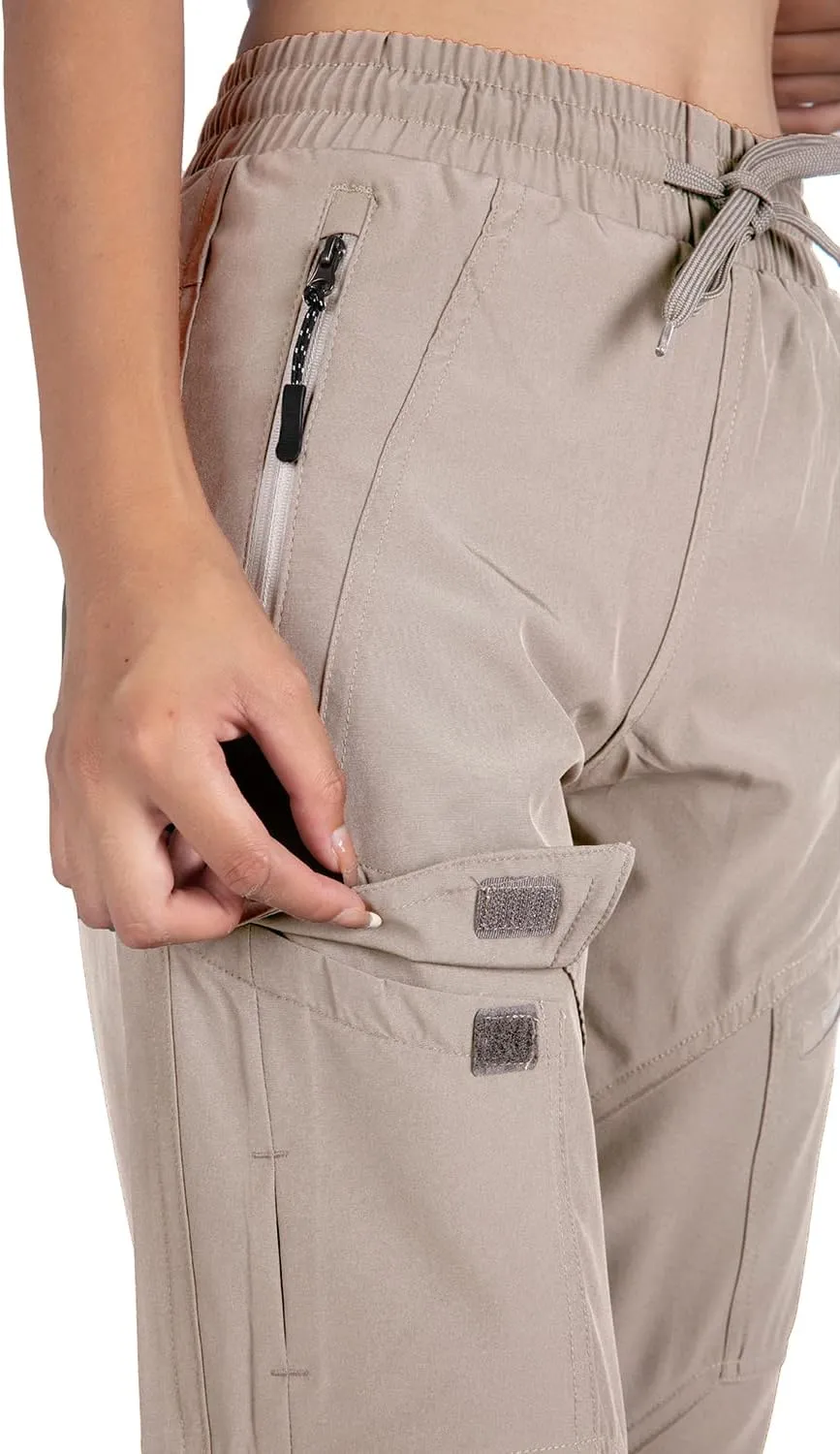 Singbring Women's Athletic Hiking Cargo Joggers Pants Outdoor Workout Lightweight Quick Dry UPF 50 Zipper Pockets
