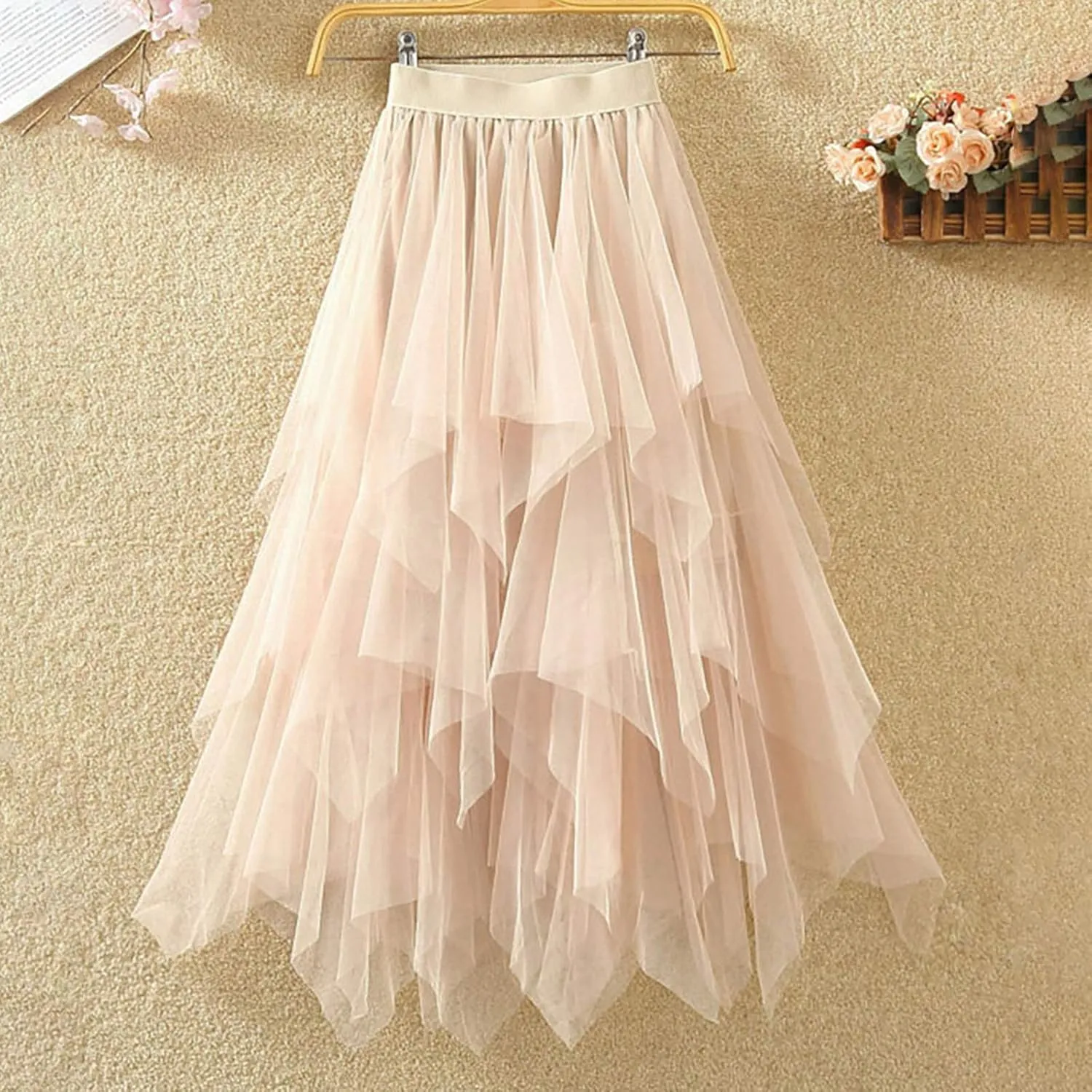 Skirt Waist Long A-Line Skirt Elastic Spring Solid Color Women Mesh High Skirt Mini Jean Skirt