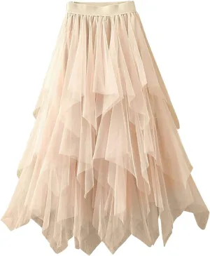 Skirt Waist Long A-Line Skirt Elastic Spring Solid Color Women Mesh High Skirt Mini Jean Skirt