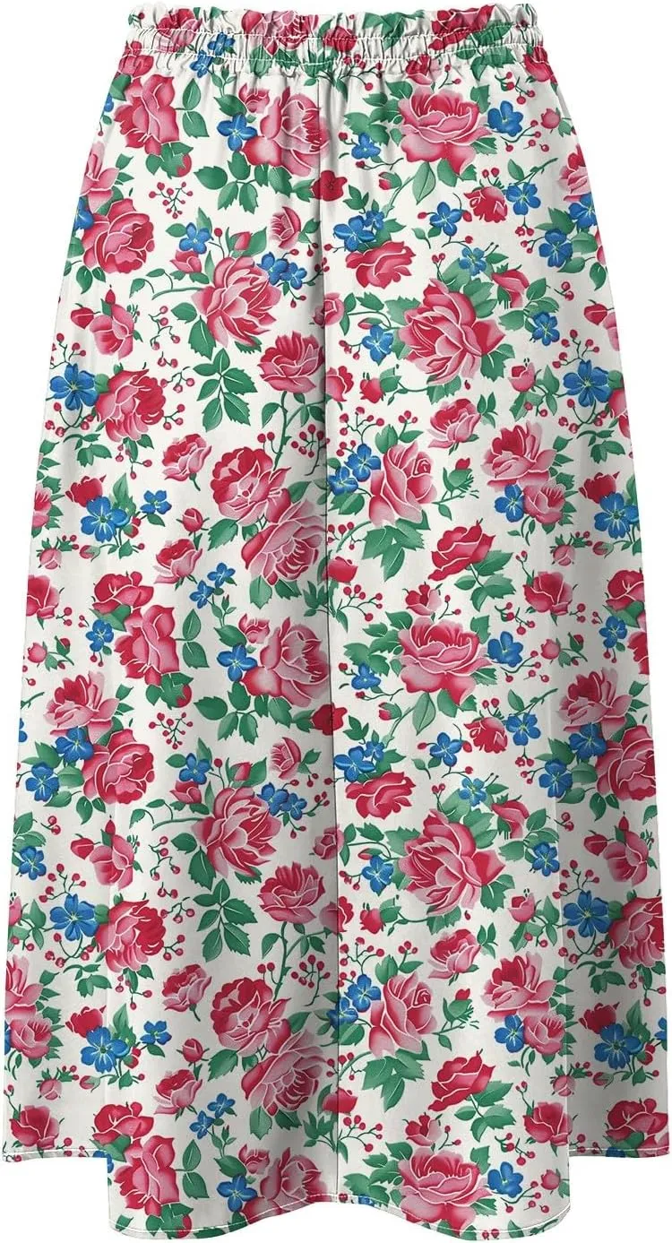Skirts for Women Spring Summer Boho Floral Print High Waist Flowy Split A Line Midi Skirt with Pockets