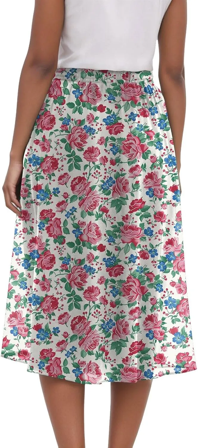 Skirts for Women Spring Summer Boho Floral Print High Waist Flowy Split A Line Midi Skirt with Pockets