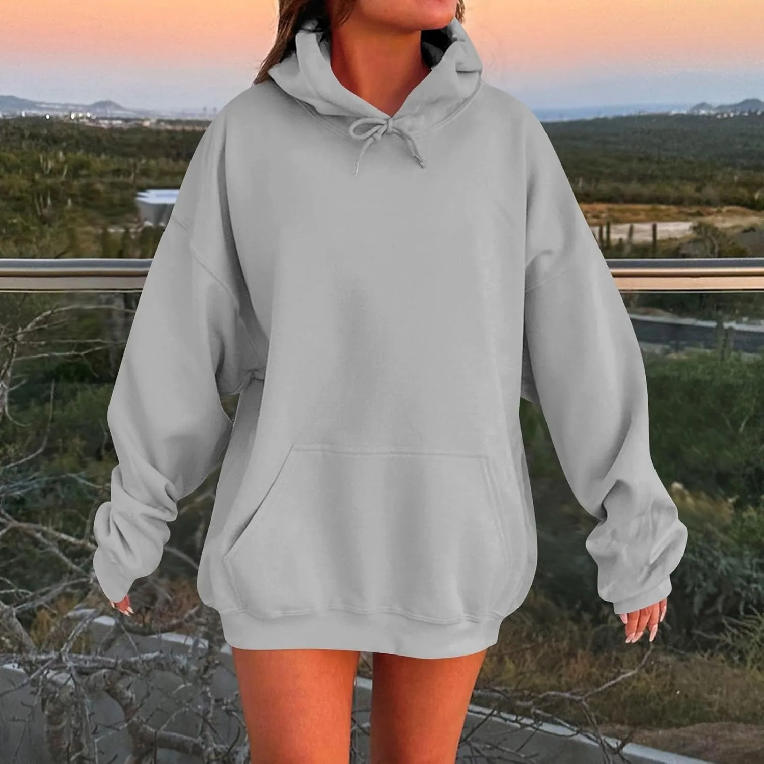 Solid Color Hoodies for Women Oversized Sweatshirts Long Sleeve Drawstring Pullover 2024 Fall Outfits with Pockets