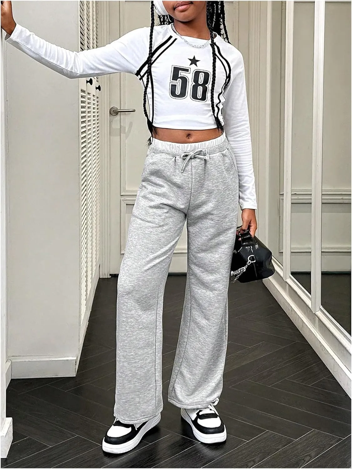 SOLY HUX Girl's Drawstring Waist Baggy Sweatpants Wide Leg Casual Loose Long Pants