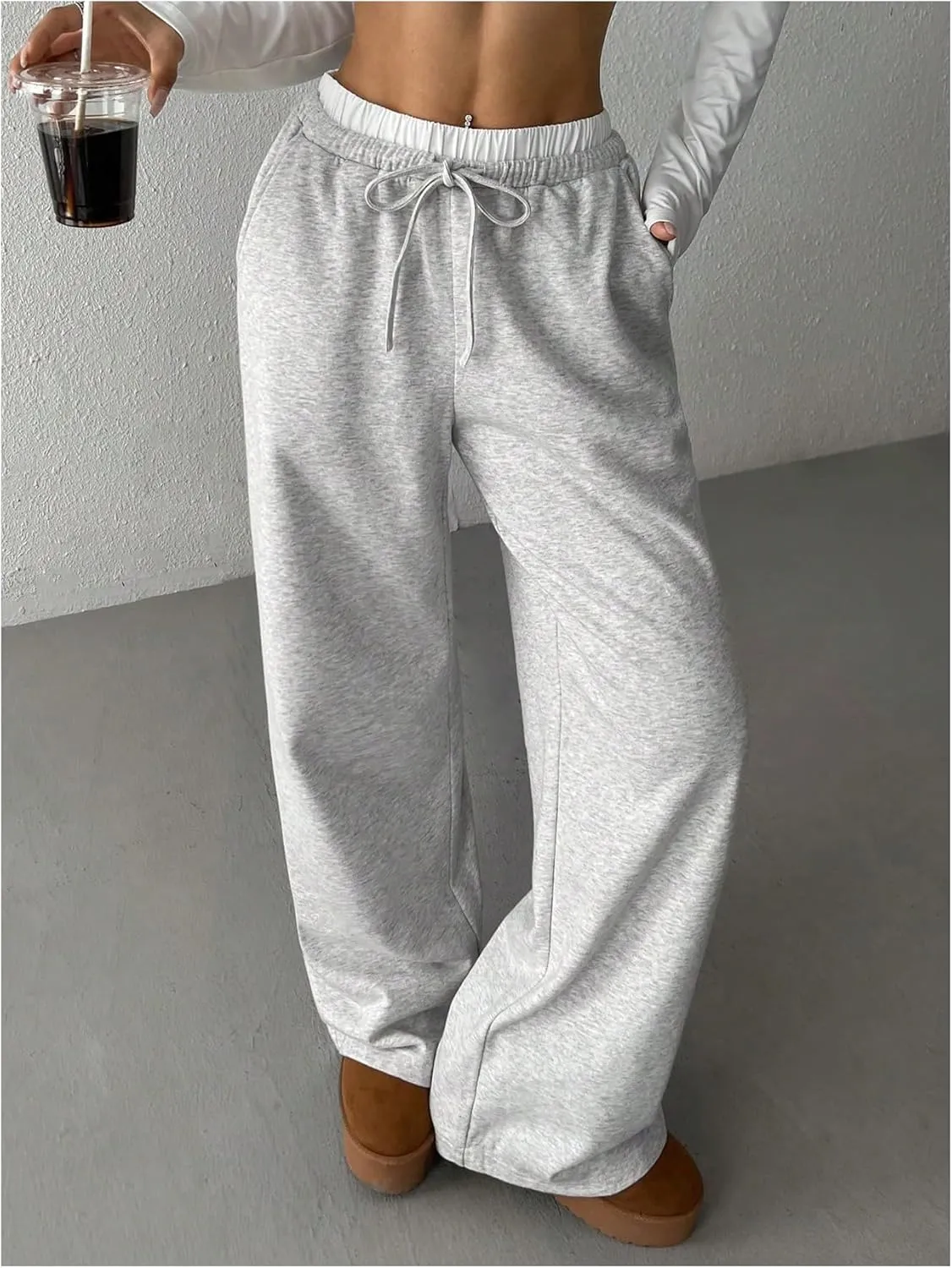 SOLY HUX Girl's Drawstring Waist Baggy Sweatpants Wide Leg Casual Loose Long Pants