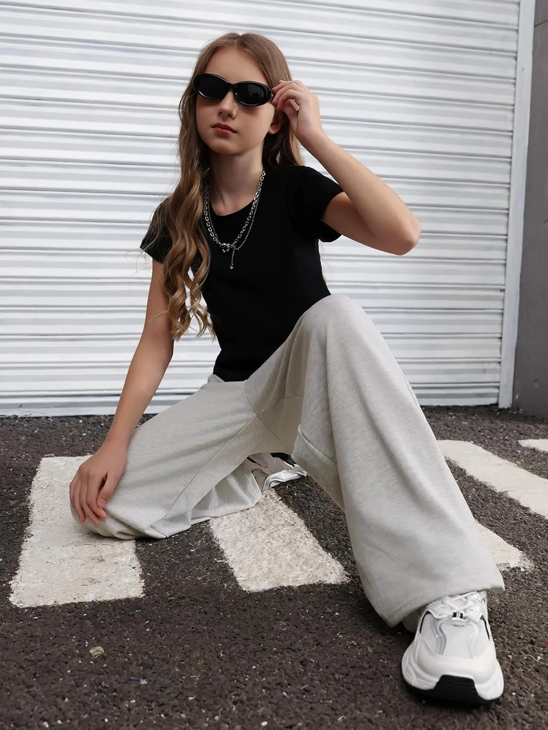 SOLY HUX Girl's Wide Leg Sweatpants Elastic High Waisted Loose Baggy Pants with Pockets