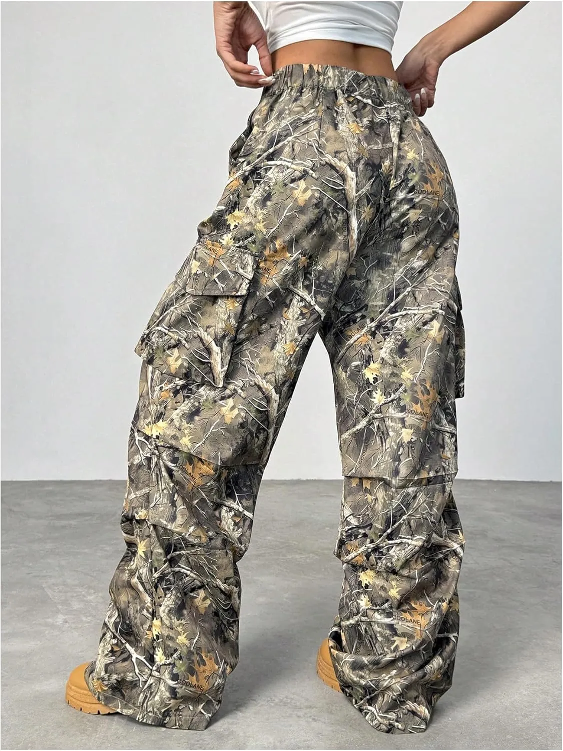 SOLY HUX Women's Camo Baggy Cargo Pants High Waisted Wide Leg Trousers Sweatpants Hip Hop Streetwear