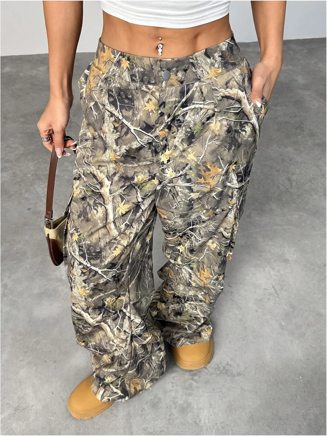 SOLY HUX Women's Camo Baggy Cargo Pants High Waisted Wide Leg Trousers Sweatpants Hip Hop Streetwear