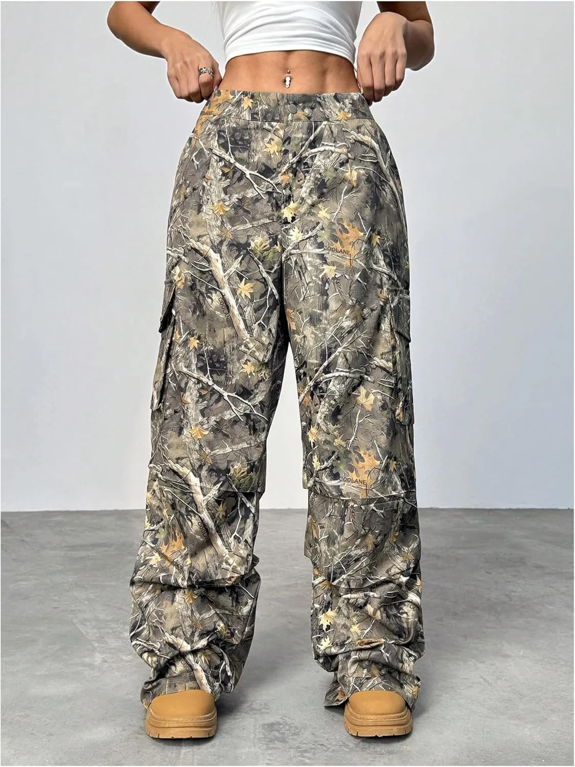 SOLY HUX Women's Camo Baggy Cargo Pants High Waisted Wide Leg Trousers Sweatpants Hip Hop Streetwear