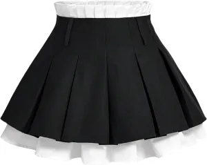 SOLY HUX Women's Mini Skirt Pleated High Waisted Layered A Line Color Block Casual Skirts