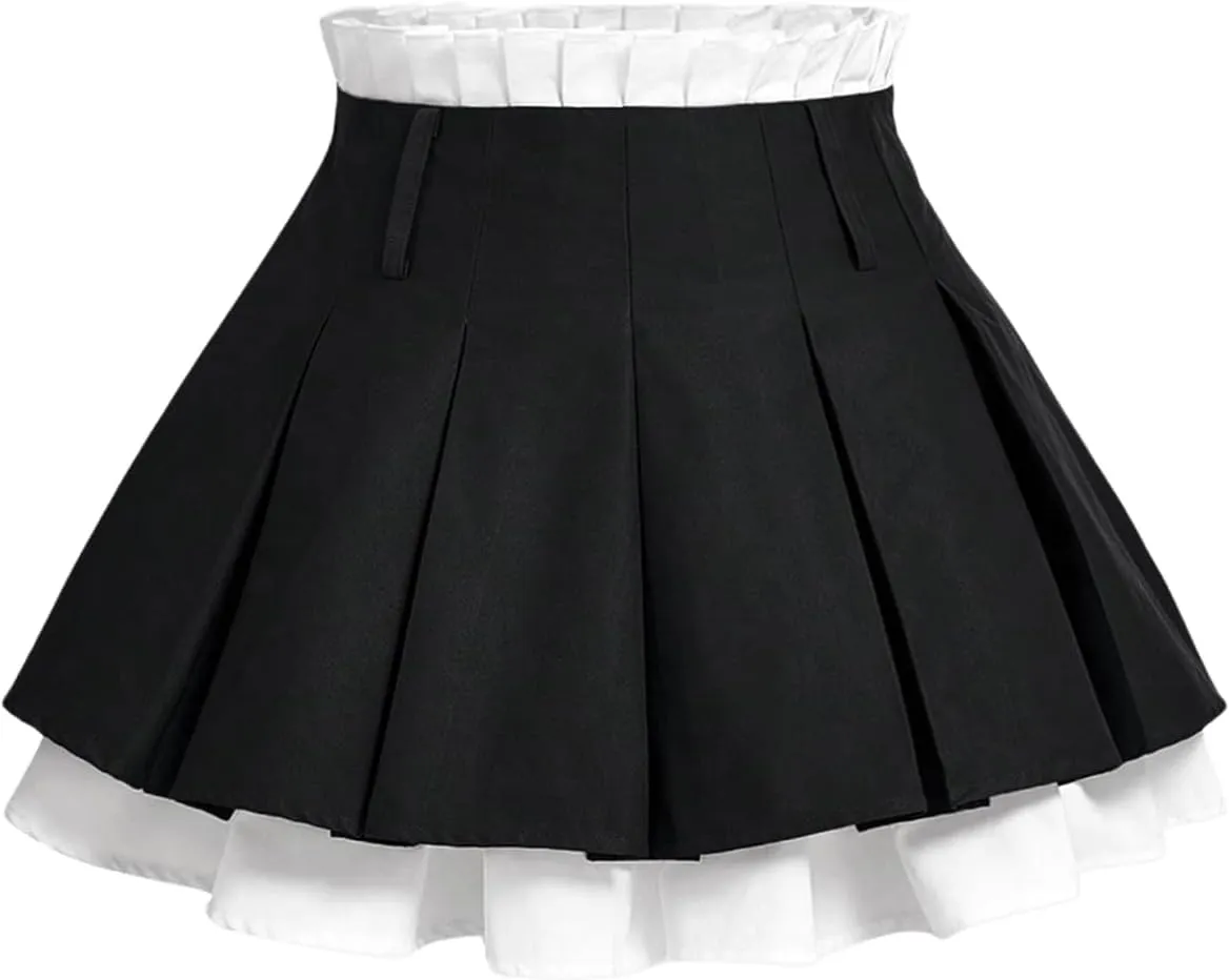 SOLY HUX Women's Mini Skirt Pleated High Waisted Layered A Line Color Block Casual Skirts