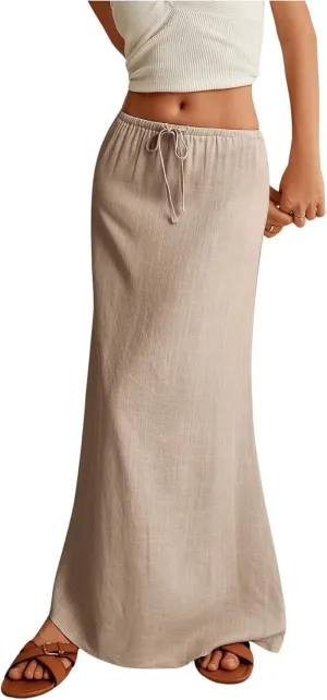 SOLY HUX Women's Summer Maxi Skirt Drawstring Low Waist A Line Casual Skirts