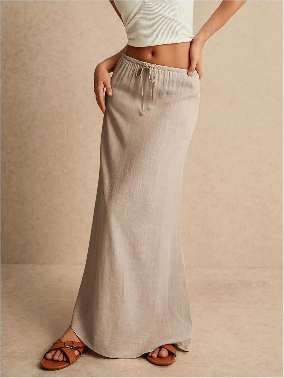 SOLY HUX Women's Summer Maxi Skirt Drawstring Low Waist A Line Casual Skirts