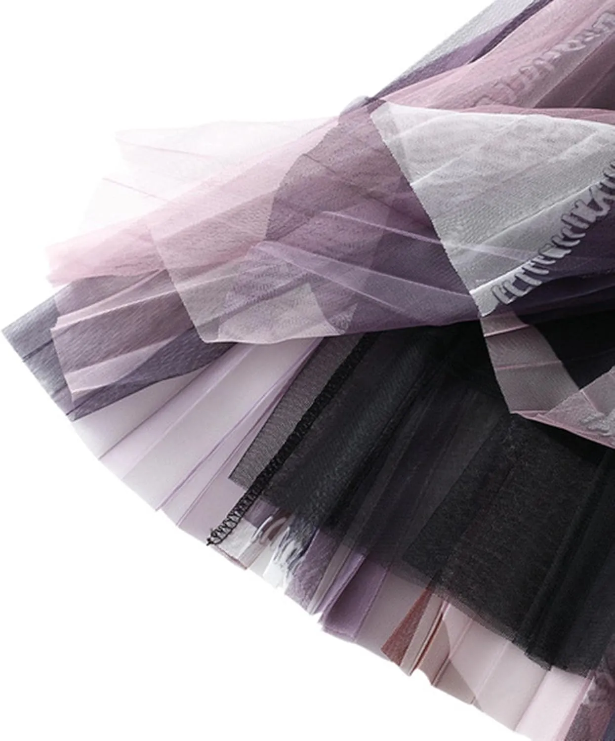 SOMTHRON Women's Tutu Tulle Skirt Elastic High Waist Layered Skirt Color Block Lace A-Line Midi Pleated Skirt