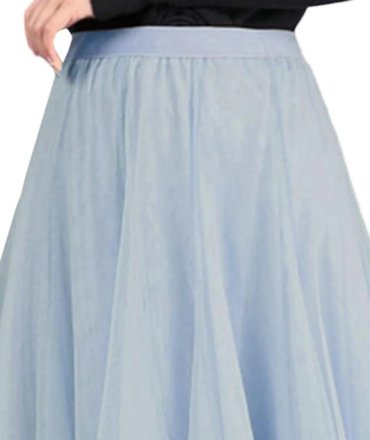 SOMTHRON Women's Tutu Tulle Skirt Elastic High Waist Layered Skirt Plain Mesh A-Line Midi Pleated Skirt