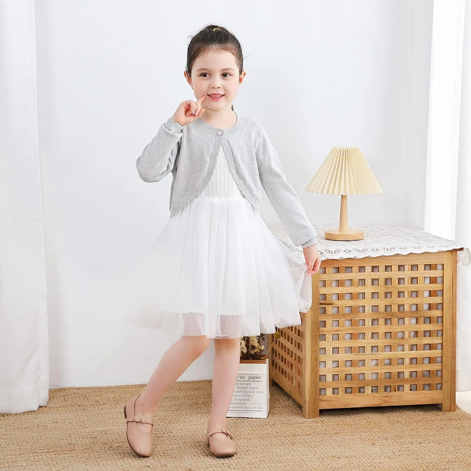 Sparkle Cardigan for Girls,Long Sleeve Bolero Shrug W/ 2 Style Button, Open Front Cropped Knit Sweater 3-13Y