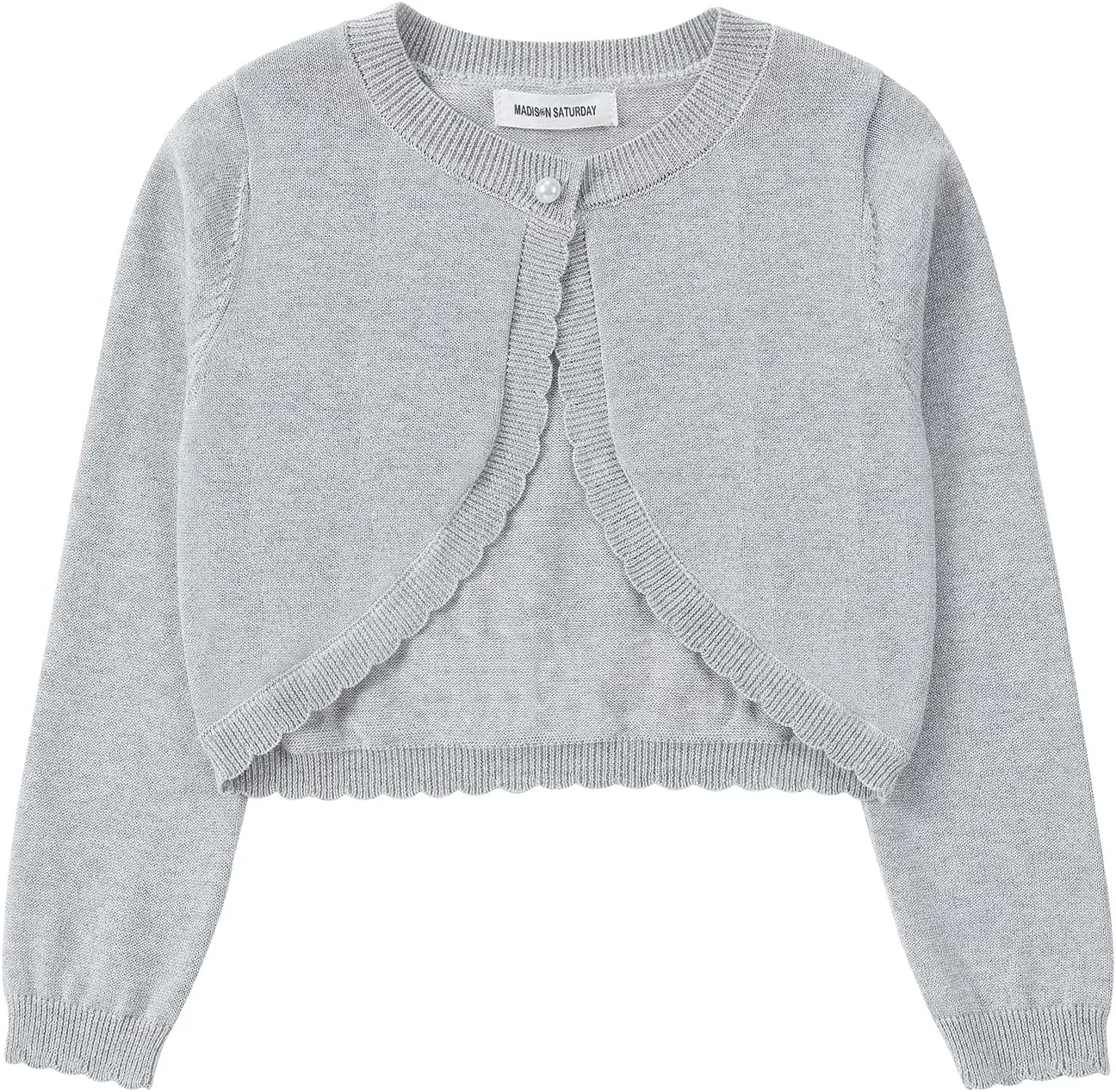 Sparkle Cardigan for Girls,Long Sleeve Bolero Shrug W/ 2 Style Button, Open Front Cropped Knit Sweater 3-13Y