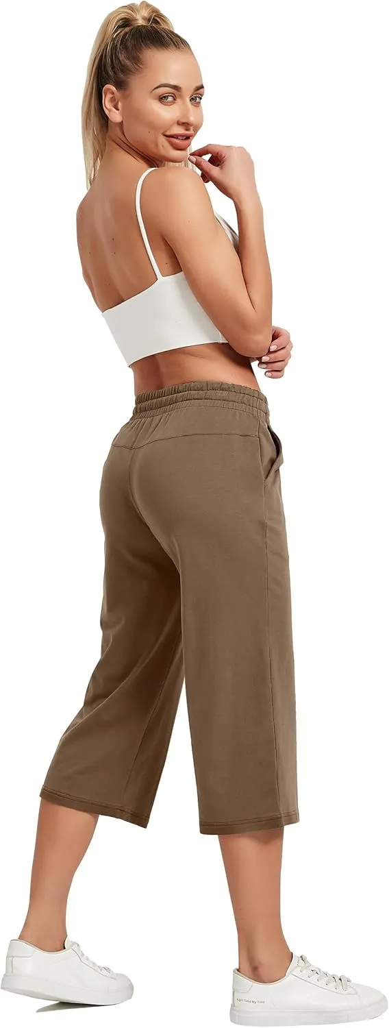 SPECIALMAGIC Women Capri Pants Cotton Yoga Wide Leg Capris Sweatpants Sports 2 Pack