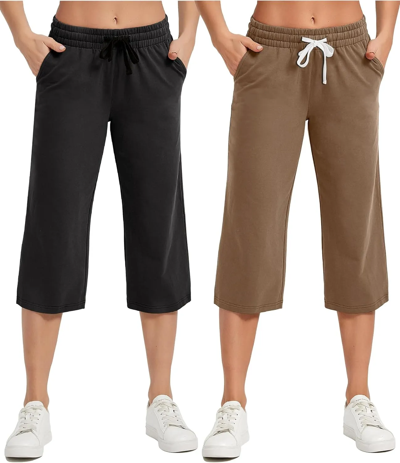SPECIALMAGIC Women Capri Pants Cotton Yoga Wide Leg Capris Sweatpants Sports 2 Pack
