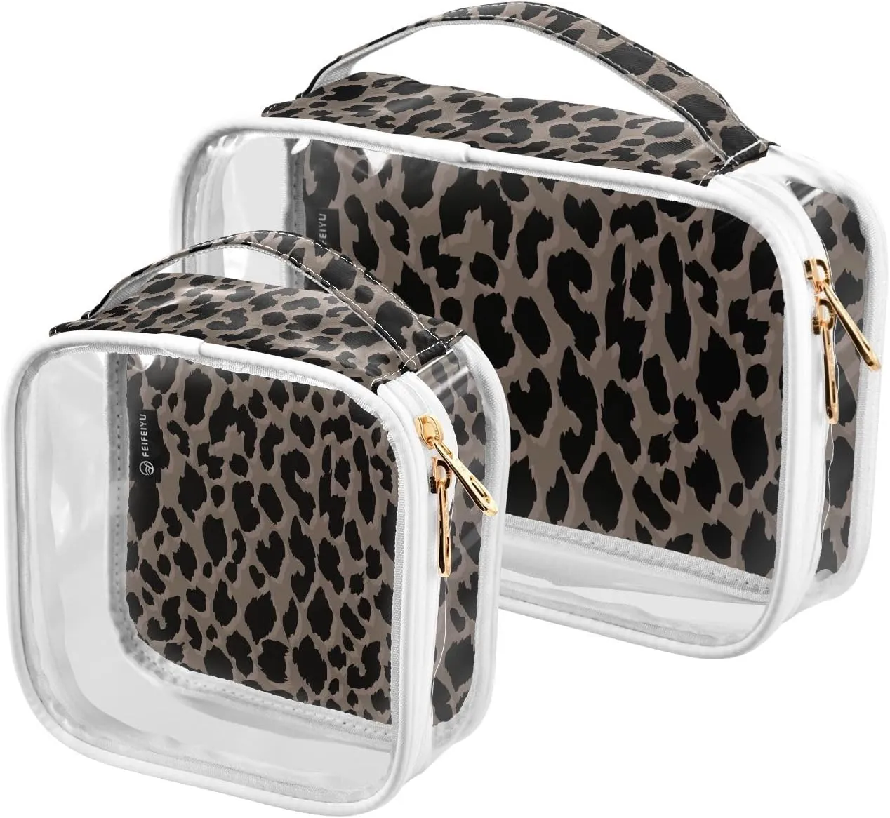 Spots-animal-skin-print 2 Pack Clear Toiletry Bag Women Men, Portable Waterproof Clear Pouch, Cosmetic Bag with Double Zippers Large Opening Traveling with Handle for Bathroom Traveling Vacation Organ