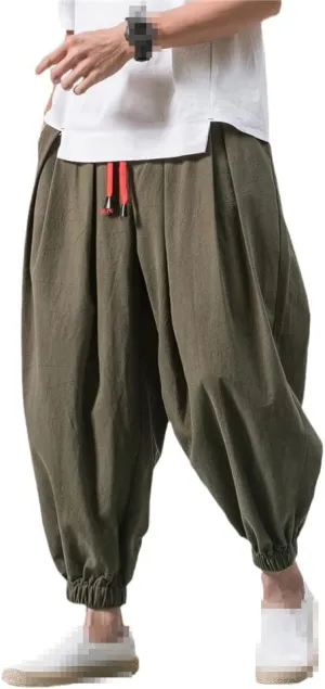 Spring Mens Loose Harem Pants Male Cotton Linen Sweatpants Casual Oversize Trousers