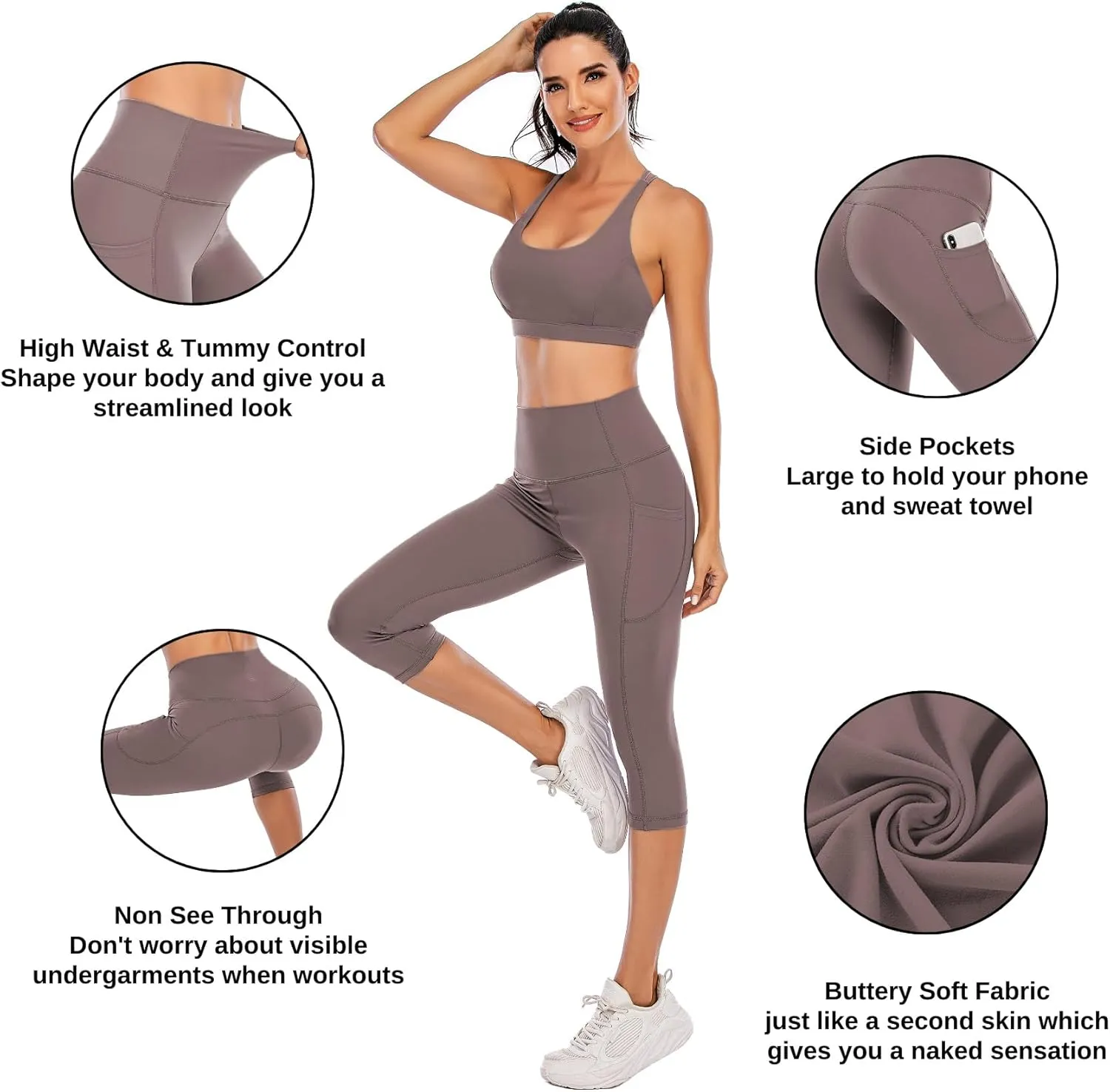 Steppe Naked Feeling High Waisted Yoga Pants Women's Workout Capris Leggings with Pockets
