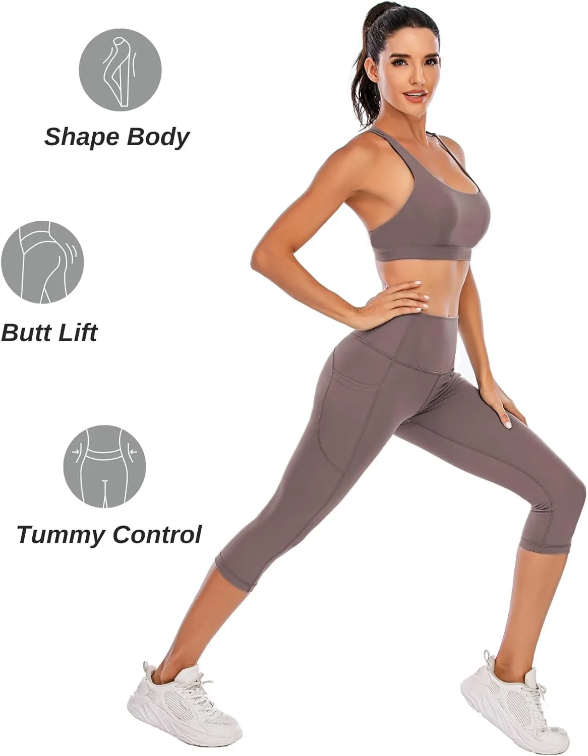 Steppe Naked Feeling High Waisted Yoga Pants Women's Workout Capris Leggings with Pockets
