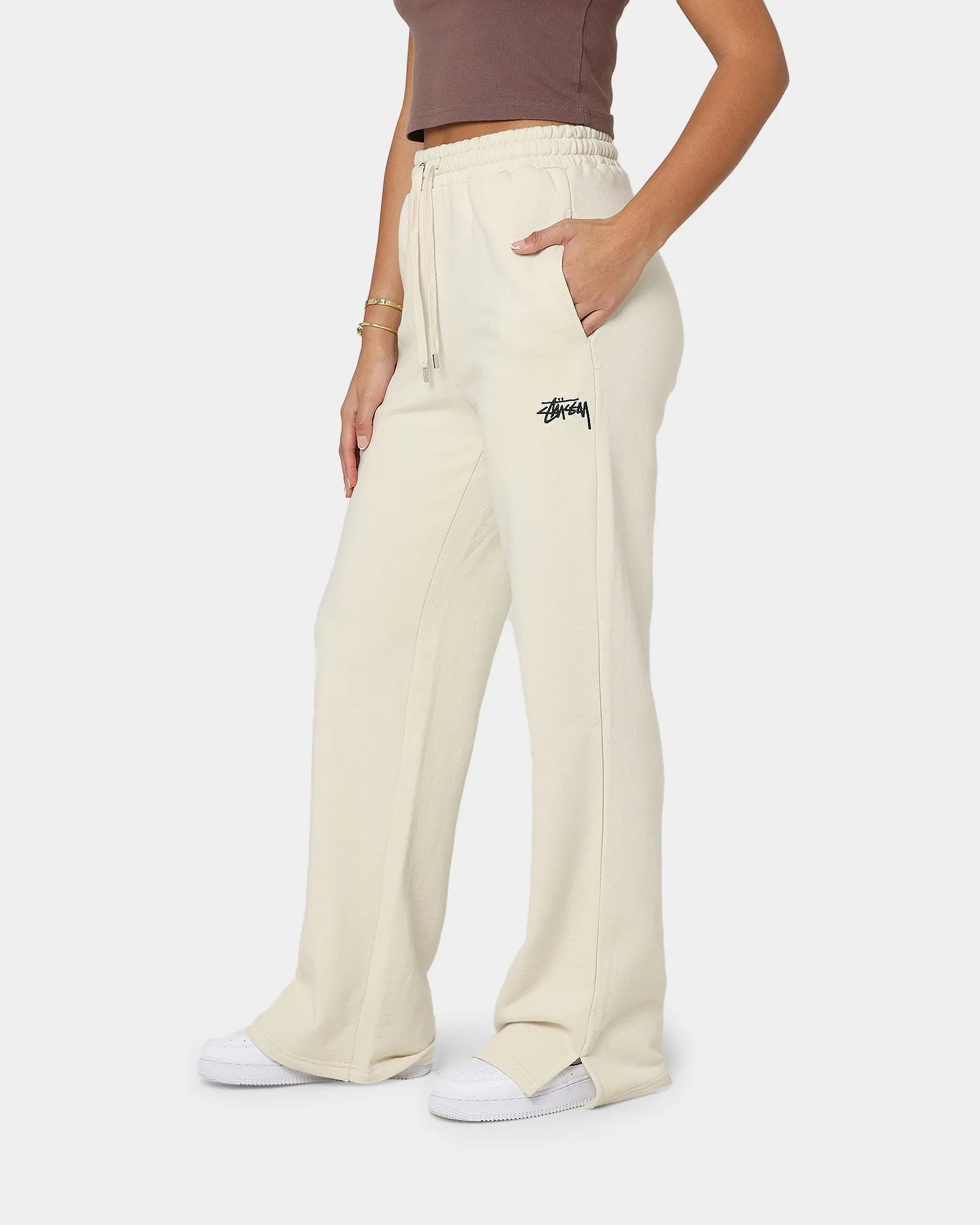 Stussy Women's Stock Wide Leg Track Pants Oatmeal