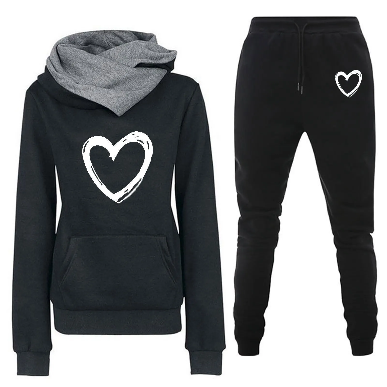 Stylish Women's Fleece-lined Hooded Sportswear Suit - Long Sleeve